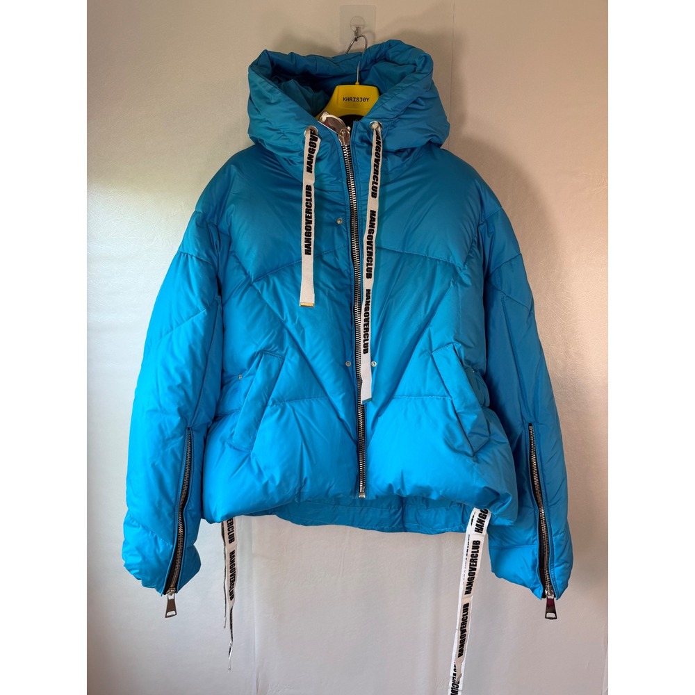 Khrisjoy Khris Hangover Club Puffer Jacket Turquoise Logo Drawstring Size 01 - Picture 3 of 16